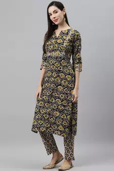 Black printed cotton ethnic-kurtis