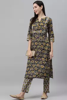 Black printed cotton ethnic-kurtis