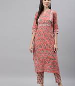 Peach printed cotton ethnic-kurtis