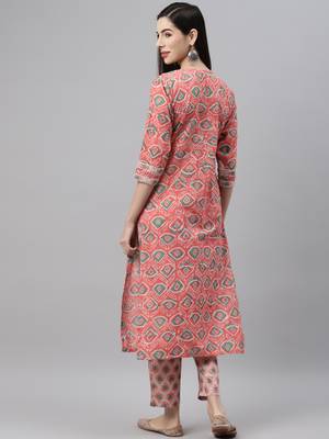 Peach printed cotton ethnic-kurtis 2