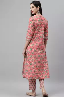 Peach printed cotton ethnic-kurtis