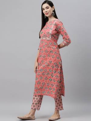 Peach printed cotton ethnic-kurtis 3