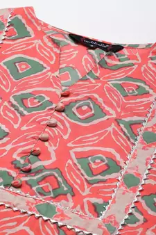 Peach printed cotton ethnic-kurtis