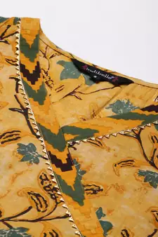 Mustard printed cotton ethnic-kurtis