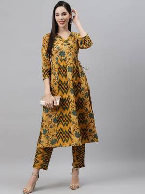 Mustard printed cotton ethnic-kurtis 5
