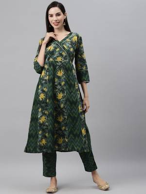 Green printed cotton ethnic-kurtis 1