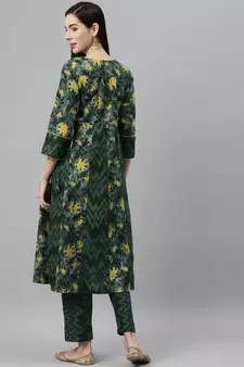 Green printed cotton ethnic-kurtis