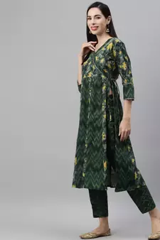 Green printed cotton ethnic-kurtis