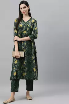 Green printed cotton ethnic-kurtis