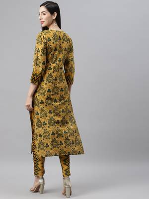 Mustard printed cotton ethnic-kurtis 2