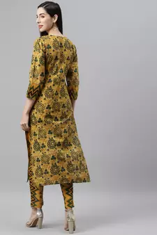 Mustard printed cotton ethnic-kurtis