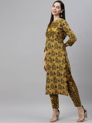 Mustard printed cotton ethnic-kurtis 3