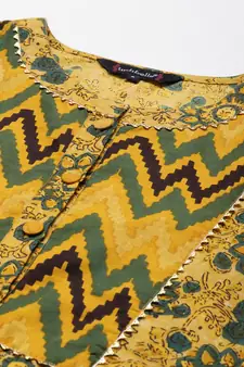 Mustard printed cotton ethnic-kurtis