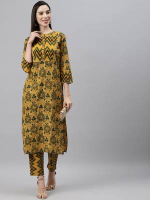 Mustard printed cotton ethnic-kurtis 5