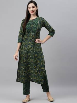 Green printed cotton ethnic-kurtis 1