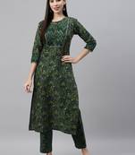 Green printed cotton ethnic-kurtis