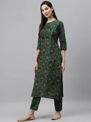 Green printed cotton ethnic-kurtis 3