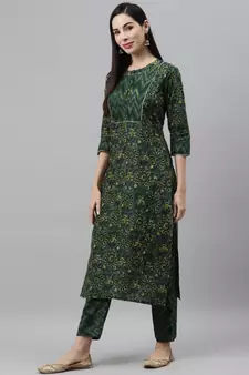Green printed cotton ethnic-kurtis
