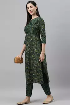 Green printed cotton ethnic-kurtis