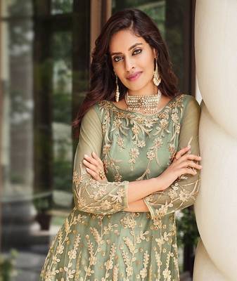 DESIGNER LONG PARTY WEAR SALWAR SUIT IN NET FABRIC SEMI STITCHED 4
