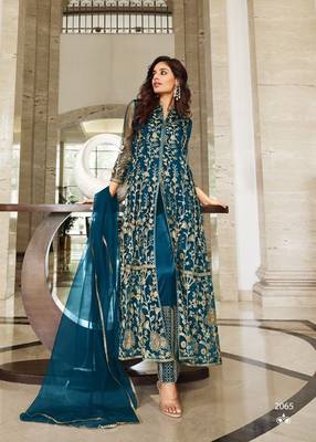 RAMA DESIGNER LONG PARTY WEAR SALWAR SUIT IN NET FABRIC SEMI STITCHED 1