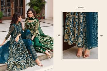 RAMA DESIGNER LONG PARTY WEAR SALWAR SUIT IN NET FABRIC SEMI STITCHED 2