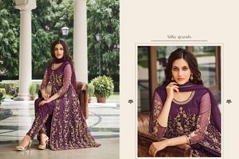 WINE PURPLE DESIGNER LONG PARTY WEAR SALWAR SUIT IN NET FABRIC SEMI STITCHED 2