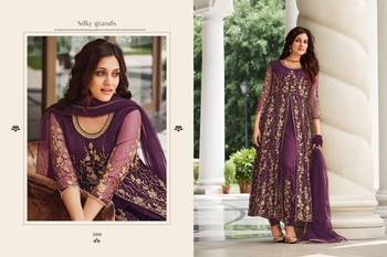WINE PURPLE DESIGNER LONG PARTY WEAR SALWAR SUIT IN NET FABRIC SEMI STITCHED 3