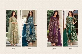 WINE PURPLE DESIGNER LONG PARTY WEAR SALWAR SUIT IN NET FABRIC SEMI STITCHED 4