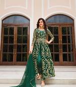GREEN DESIGNER LONG PARTY WEAR SALWAR SUIT IN NET FABRIC SEMI STITCHED
