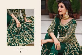GREEN DESIGNER LONG PARTY WEAR SALWAR SUIT IN NET FABRIC SEMI STITCHED 2