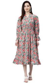 White printed cotton short-dresses