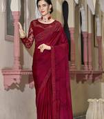 Maroon woven silk saree with blouse