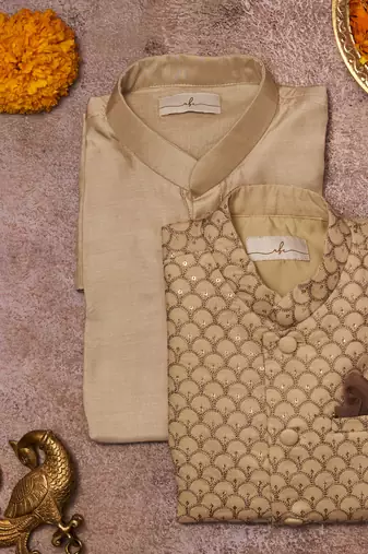 Thread Sequins Work Jacket With Kurta Pajama Set