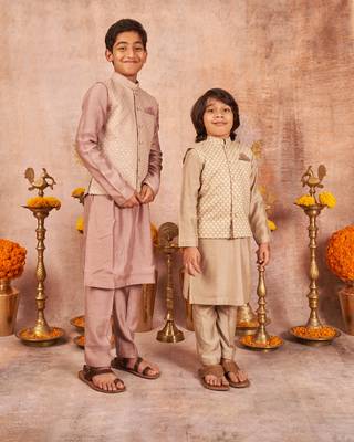 Thread Sequins Work Jacket With Kurta Pajama Set 1
