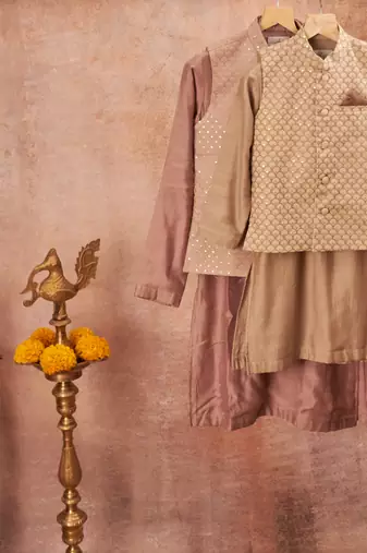 Thread Sequins Work Jacket With Kurta Pajama Set