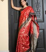 Red woven silk blend saree with blouse