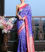 Royal blue woven silk blend saree with blouse