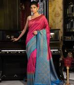 Pink woven silk blend saree with blouse