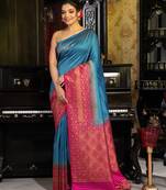 Sky blue woven silk blend saree with blouse
