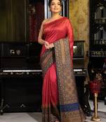 Pink woven silk blend saree with blouse