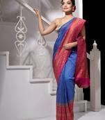 Royal blue woven silk blend saree with blouse