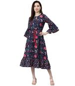 Navy-blue printed cotton short-dresses