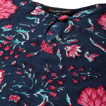 Navy-blue printed cotton short-dresses 2