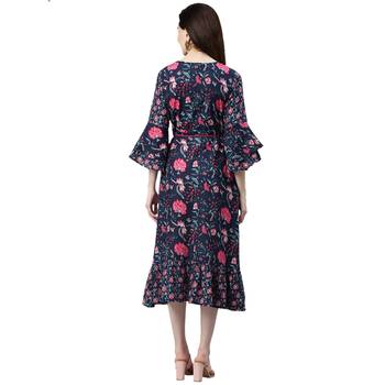 Navy-blue printed cotton short-dresses 3