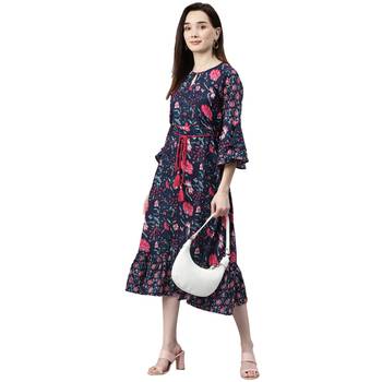 Navy-blue printed cotton short-dresses 4