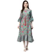 Turquoise printed cotton short-dresses