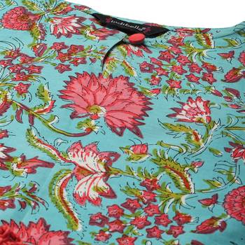 Turquoise printed cotton short-dresses 2