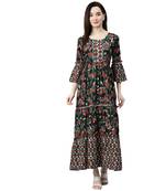 Green printed viscose rayon maxi-dresses