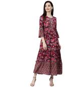 Wine printed viscose rayon maxi-dresses